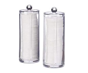 Relaxdays Cotton Pad Storage Tower Set of 2, Acrylic, Round, Lidded Bathroom Dispenser, 20x7 cm, Clear
