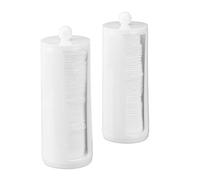 Relaxdays Cotton Pad Storage Tower Set of 2, Acrylic, Round, Lidded Bathroom Dispenser, 20x7 cm, White, 20 x 7 x 7 cm