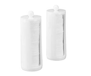Relaxdays Cotton Pad Storage Tower Set of 2, Acrylic, Round, Lidded Bathroom Dispenser, 20x7 cm, White