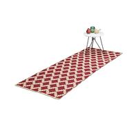 Relaxdays Cotton Runner Rug, 80 x 200 cm, Non-slip, Hand-Woven, Diamond Pattern, Decorative Carpet for Any Room, Red