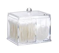 Relaxdays Cotton Swab Storage Box, Acrylic Lidded Organiser, Stick Bathroom Dispenser, Size L, Clear, 13 x 15 x 11cm