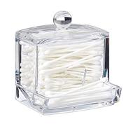 Relaxdays Cotton Swab Storage Box, Acrylic Lidded Organiser, Stick Bathroom Dispenser, Size M, Clear, 10x9x8 cm