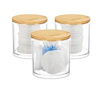 Relaxdays Cotton Swab Storage Container Set of 3, Acrylic Bamboo, Assorted Colors, 13 x 10 cm