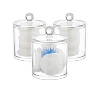 Relaxdays Cotton Swab Storage Container Set of 3, Pad Holder, Lidded, Easy-Care, Acrylic Organiser, Clear