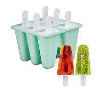 Relaxdays Cream Moulds, 6 Popsicles, 80 ml, DIY Sticks, Ice Maker for Children & Adults, Silicone, Turquoise/White, 12.5 x 14 x 12.5 cm