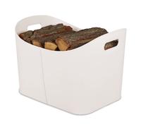 Relaxdays Faux Leather Basket, Sturdy Firewood Container with Handles, for Laundry, Toys, etc, 36 x 53.5 x 41 cm, Creme