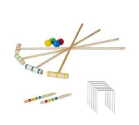 Relaxdays Croquet Game, 4 Players, Adults & Kids, Complete Set with Carrier Bag, Wooden, Mallet 75 cm, Natural