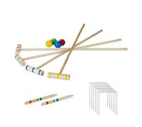 Relaxdays Croquet Game, 4 Players, Adults & Kids, Complete Set with Carrier Bag, Wooden, Mallet 75 cm, Natural