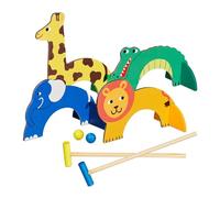 Relaxdays Croquet Game, Cute Animal Design, Wooden Set for 2 Players, Children, Outdoor & Indoor, Garden, Multicoloured, Wood, 43 x 9 x 2.5 cm