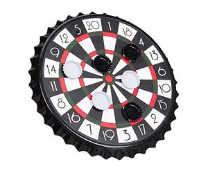 Relaxdays Crown Cap Dart Board, Magnetic Target, Drinking Game with 6 Crown Cork Seals, Party Treat Ø 25 cm, Black