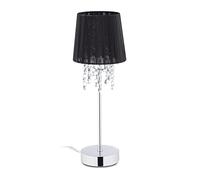 Relaxdays Crystal Table Lamp, Organza Lampshade, Round Base, Bedside Lamp, H x D 41 x 14.5 cm, Black/Silver
