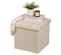 Relaxdays cube seat, foldable, footstool with storage, corduroy, beige