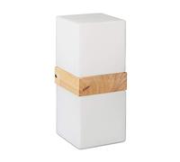 Relaxdays Cube Wall Lamp, 2-Spot Reading Light, E27 Up and Downlighter, Frosted Glass, Wood, HWD: 28x12x12 cm, White/Natural