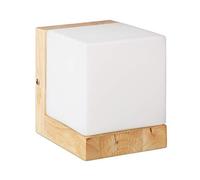 Relaxdays Cube Wall Lamp, Warm Wall Lighting, E27, Frosted Glass, Wood, 1-Spot, HWD: 15x12x15 cm, White/Natural