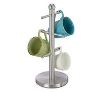 Relaxdays Cup Holder, with 6 Bars, Standing, Stainless Steel Stand, for Coffee & Tea Mugs, Kitchen, Round Tree, Silver