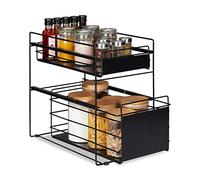 Relaxdays cupboard, 2 baskets, kitchen organiser, storage shelves, for bathroom, pull-out, black, Steel, 39,5x25x40,5 cm