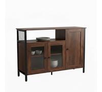 Relaxdays Cupboard with Glass Doors, HWD: 75 x 110 x 33 cm, Kitchen Sideboard, Industrial, Dark Brown/Black, Fibreboard, Steel