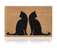 Relaxdays Cute Cats Theme Doormat Coir Rubber, 40 x 60 cm, Door Mat Inside & Outside, Non-Slip, Natural Coir/Black