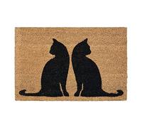 Relaxdays Cute Cats Theme Doormat Rubber, 40 x 60 cm, Door Mat Inside & Outside, Non-Slip, Natural Coir/Black, Coco, 60x40cm