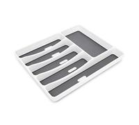 Relaxdays Cutlery Drawer Synthetic With 6 Compartments: 5 x 32.5 x 40.5 cm Silverware Utensil Storage With Rubber Bottom, Anti-Slip Drawer Organiser, White-Grey