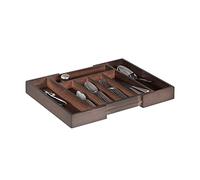 Relaxdays Cutlery Drawer Tray, Extendable, Variable Width, 5-7 Compartments, Bamboo Organiser, HWD: 5.5x48.5x37cm, Dark Brown