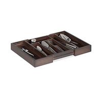 Relaxdays Cutlery Drawer Tray, Extendable, Variable Width, 5-7 Compartments, Bamboo Organiser, HWD: 5x48x33.5cm, Dark Brown