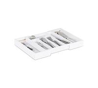 Relaxdays Cutlery Drawer Tray, Extendable, Variable Width, 5 - 7 Compartments, Bamboo Organiser, HWD: 5x48x33.5cm, White