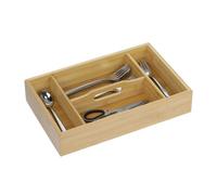 Relaxdays Kitchen Drawer Organiser with Handle, 7 x 23 x 37 cm, with 4 Compartments, Bamboo Cutlery Tray, Brown