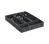 Relaxdays Cutlery Tray, 4 Compartments, Kitchen Flatware Organiser, Drawer Insert, HxWxD: 4.5x26x36 cm, Grey