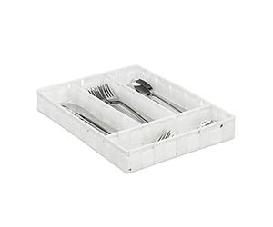 Relaxdays Cutlery Tray, 4 Compartments, Kitchen Flatware Organiser, Drawer Insert, HxWxD: 4.5x26x36 cm, White