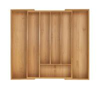Relaxdays Cutlery Tray, 5-7 Compartments, 5 x 31-50 x 45 cm, Extendable Drawer Organiser, Bamboo, Kitchen, Natural, Silicone
