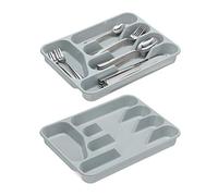 Relaxdays Cutlery Tray 5 Compartments, Pack of 2, Flatware Organiser, Drawer Insert, Plastic, HxWxD 4 x 25 x 33 cm, Grey