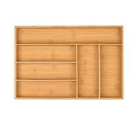 Relaxdays Cutlery Tray, 6 Compartments, Bamboo, Small Kitchen Drawer Insert, for Utensils, 5 x 44.5 x 30 cm, Natural