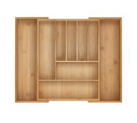 Relaxdays Cutlery Tray, 7-9 Compartments, 5 x 29.5-47.5 x 38 cm, Extendable Drawer Organiser, Bamboo, Kitchen, Natural, Silicone