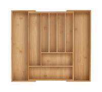 Relaxdays Cutlery Tray, 7-9 Compartments, 5 x 31-50 x 45 cm, Extendable Drawer Organiser, Bamboo, Kitchen, Natural, Silicone