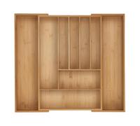 Relaxdays Cutlery Tray, 7-9 Compartments, 6 x 34-56 x 50 cm, Extendable Drawer Organiser, Bamboo, Kitchen, Natural, Silicone