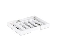 Relaxdays cutlery tray drawer, extendable, variable width, 5 - 7 compartments, bamboo organizer, 37.10 x 31.80 x 5.20, white