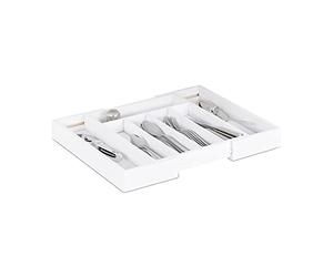 Relaxdays cutlery tray drawer, extendable, variable width, 5 - 7 compartments, bamboo organizer, 37.10 x 31.80 x 5.20, white