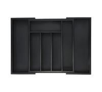 Relaxdays Cutlery Tray, Extendable, 5 to 7 Compartments, Organiser, Bamboo & MDF, Pull-Out, Drawer Insert, Black, 5 x 48 x 33.5 cm