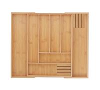 Relaxdays Cutlery Tray, Extendable, 6-8 Compartments, 2 Knife Blocks, 5x32x43 cm, Kitchen Drawer Insert, Bamboo, Natural