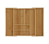 Relaxdays Cutlery Tray, Extendable, 6-8 Compartments, HxWxD: 6.5 x 57.5 x 43 cm, Kitchen Drawer Insert, Bamboo, Natural