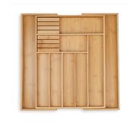 Relaxdays Cutlery Tray, Extendable, 7-9 Compartments, 2 Knife Blocks, 5.5x45x44.5 cm, Drawer Insert, Bamboo, Natural
