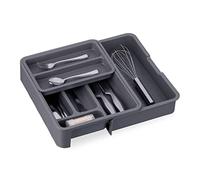 Relaxdays Cutlery Tray, Extendable, 7 Compartments, 6.5 x 23.5-40 x 31.5 cm, Kitchen Drawer Insert, Plastic, Grey, 6.5 x 23.5 x 31.5 cm