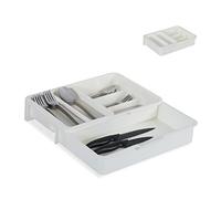 Relaxdays Cutlery Tray, Extendable, 7 Compartments for Silverware & Kitchen Utensils, HWD 6x23.5x31.5 cm, White