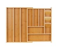 Relaxdays Cutlery Tray, Extendable, 8-11 Compartments, HxWxD: 5.5x32-54x42 cm, Bamboo & MDF, Drawer Organiser, Natural, Fibreboard