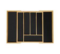 Relaxdays Cutlery Tray, Extendable Insert, 5 to 7 Compartments, Drawer Organiser, Bamboo & MDF, Storage, Natural/Black, 5 x 47 x 33 cm