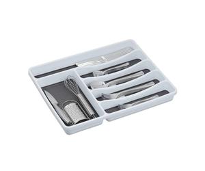 Relaxdays Cutlery Tray for Drawers, Cutlery Insert for Cookware, Drawer Insert, H x W x D 4.5 x 33 x 40 cm, White/Grey