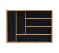 Relaxdays cutlery tray, natural/black | drawer organizer with 6 sections for kitchen cutlery, bamboo, HWD: 5x35.5x25.5 cm