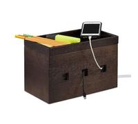Relaxdays Bamboo Cable Box, Hide Lead Extensions & Cables, Desk Organiser, 16.5x25.5x14cm, Dark Brown