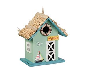 Relaxdays Decorative Bird House, Beach House Style, H x W x D: 24.5 x 19 x 13.5 cm, Wood, Colourful